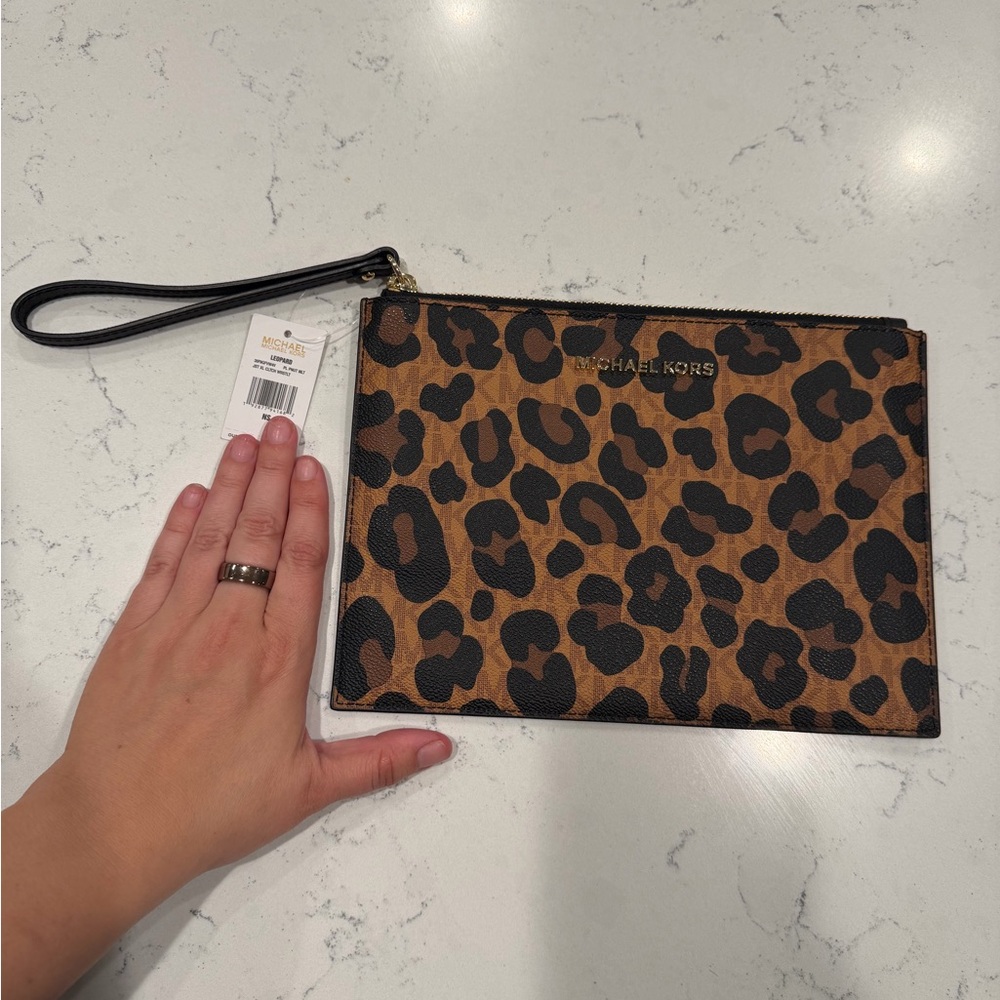 Michael Kors Leopard Print Zip Wristlet - Brown & Black